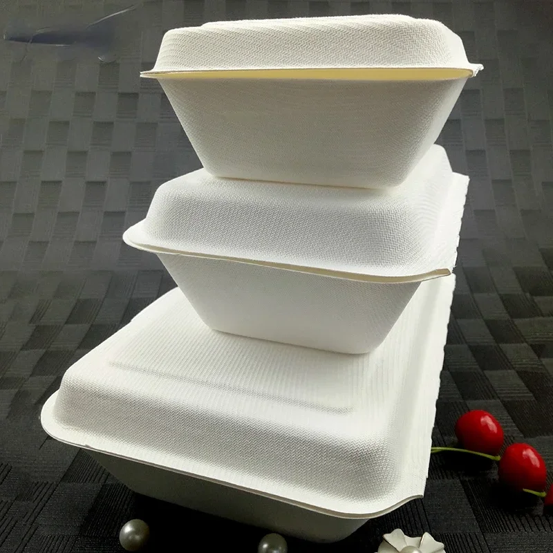 Disposable Pulp Lunch Box Thickened and Environmentally Friendly Rice Takeaway Packaging Rectangular Connected Fast Food Boxs