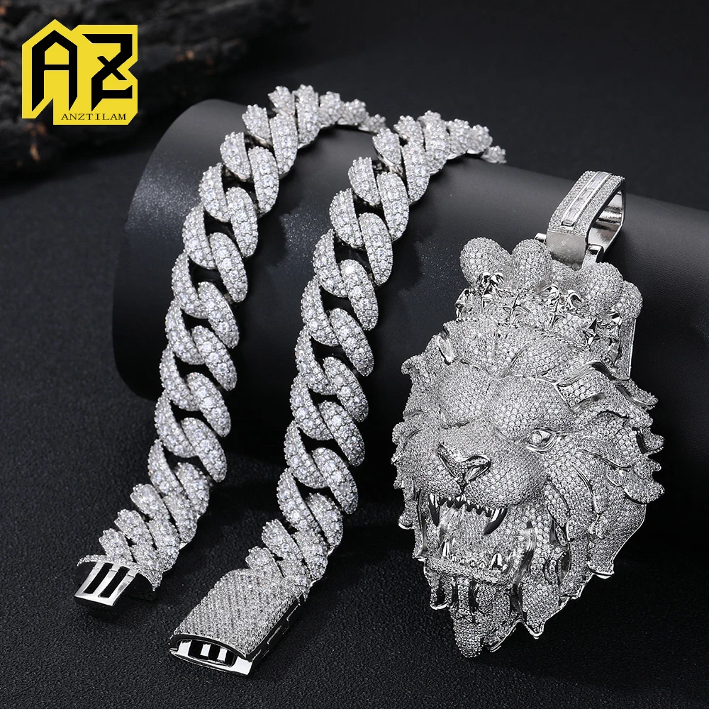 

Кулон Anztilam Moissanite Brass Lion Iced Out с цепочкой для мужчин и женщин, украшенный цирконами, в стиле хип-хоп, с бесплатной доставкой.