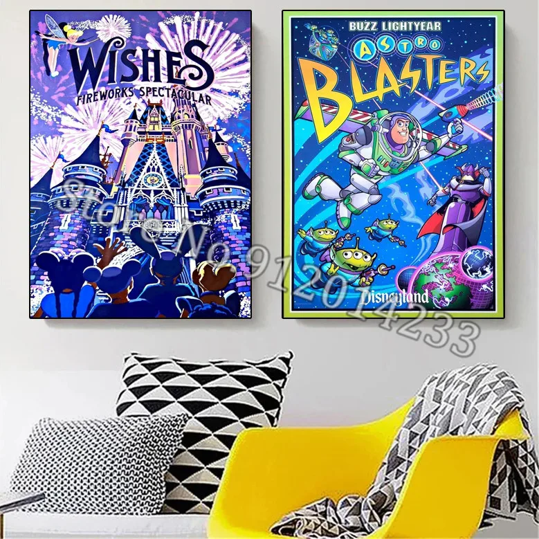 Disney Castle Wall Art Poster Disneyland Fireworks Wishes Canvas Prints Toy Story Cartoon Wall Painting Home Decor Kids Room