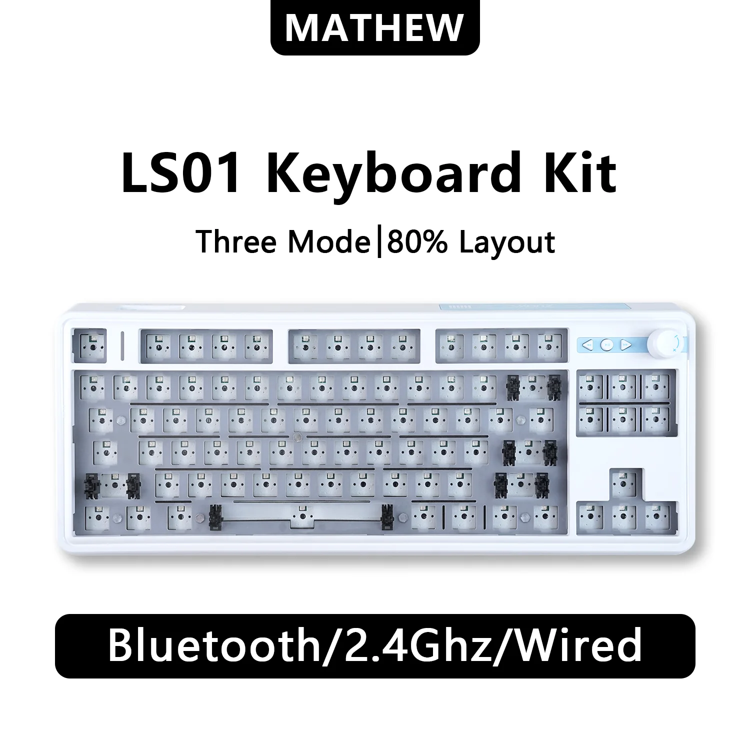 Zuoya LS01 Custom 80% RGB Mechanical Keyboard Barebones Kit,Gasket Structure with Knob Three-Mode Barebones Kit Custom DIY Kit