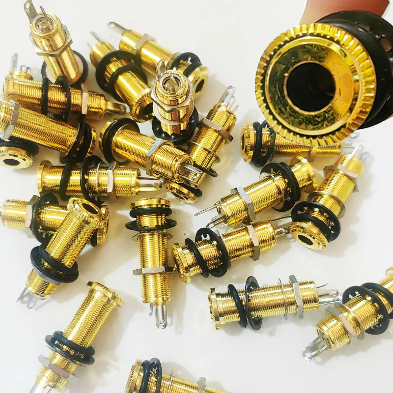 Electric Guitar Bass Parts 6.35mm Stereo Output Input 1/4 Inch Jack Socket Plug Brass Straight Ribbed Tube Style Jack Anti-noisy