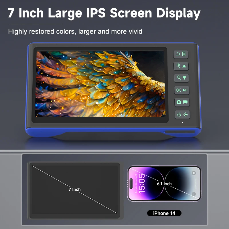 360 °   Câmera endoscópica industrial com rotação automática HD1080P, tela IPS de 7 polegadas, design removível com lente dupla e tripla de 9,5 mm IP67