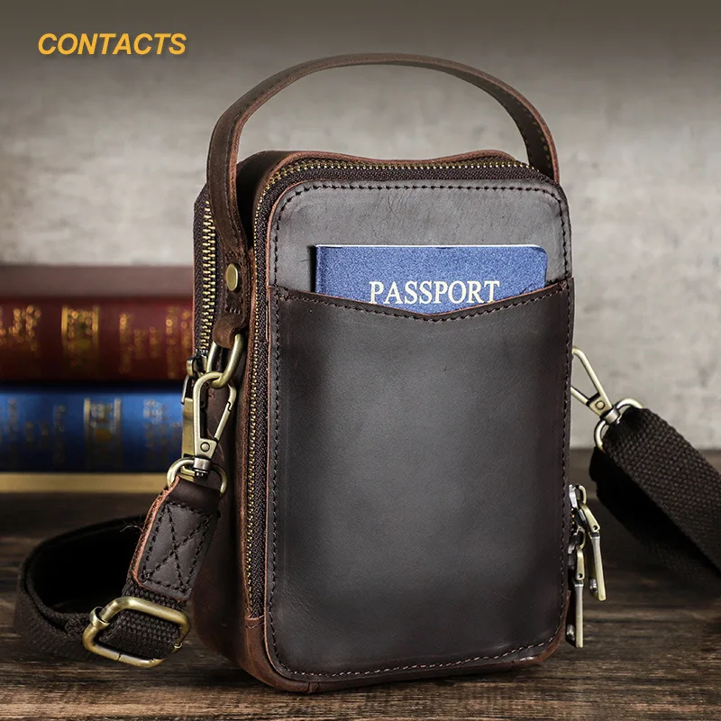 

HTS-MB239 Retro Crazy Horse Leather Casual Men's Single Shoulder Crossbody Bag, Genuine Leather Mobile Phone Bag