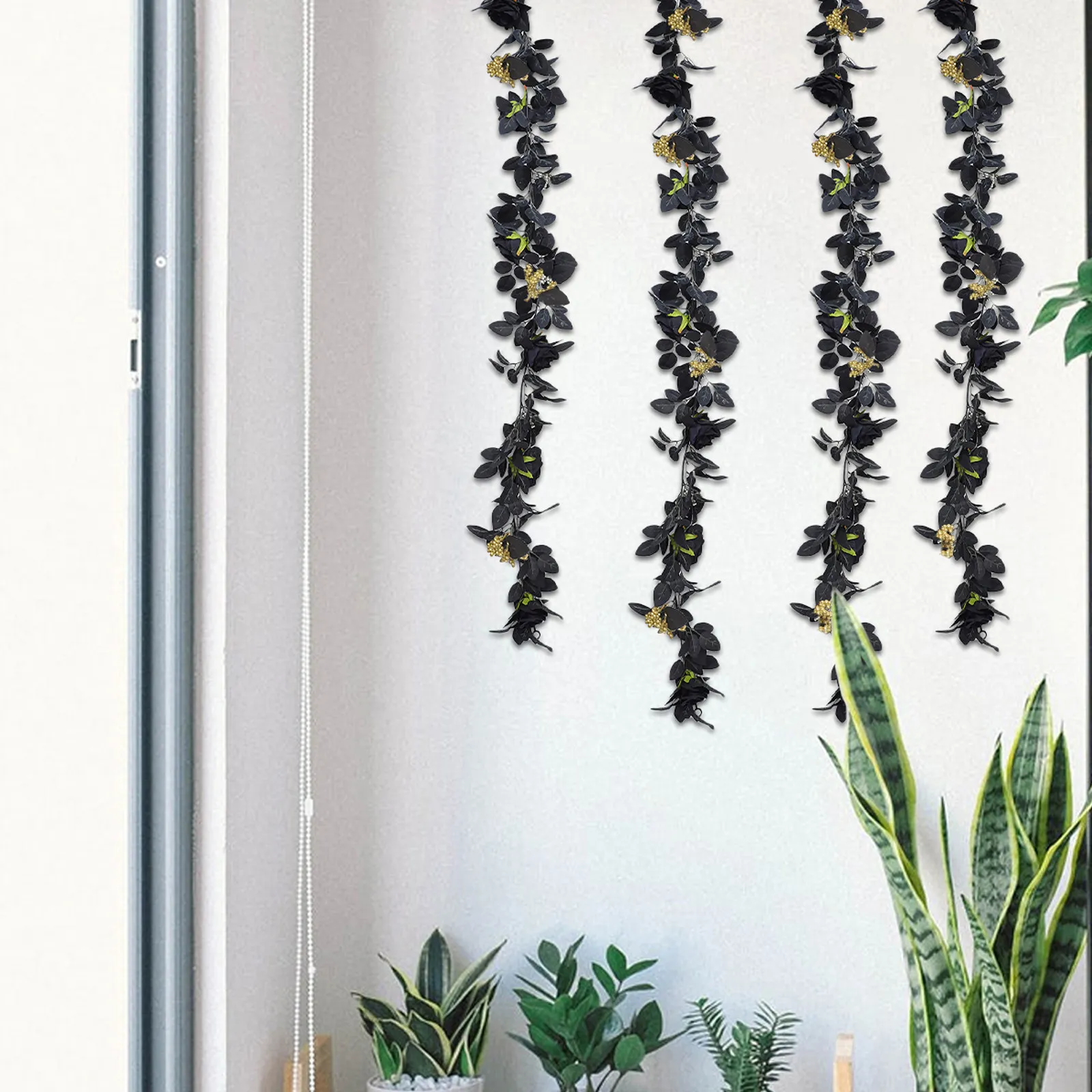 

1Pcs Artificial Black Rose Hanging Decoration High Quality Silk Flower Realistic Imitation Vine Party Home Hotel Restaurant