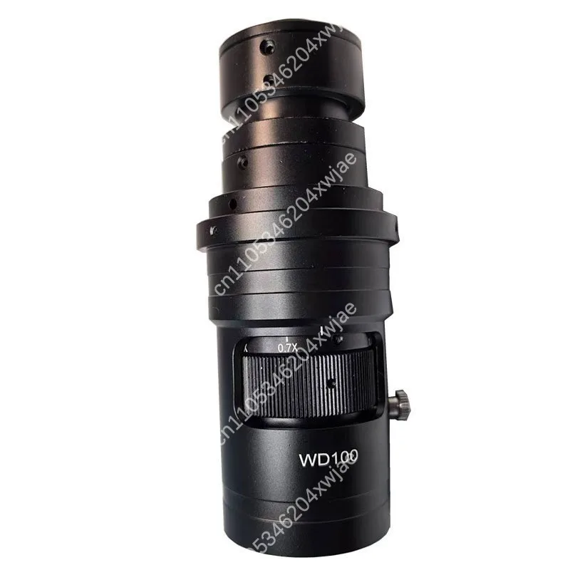 Upgraded WD100 Industrial Camera Lens 0.7-5X Parfocal Click Stop C-Mount Zoom Lens for Microscope 200-400X