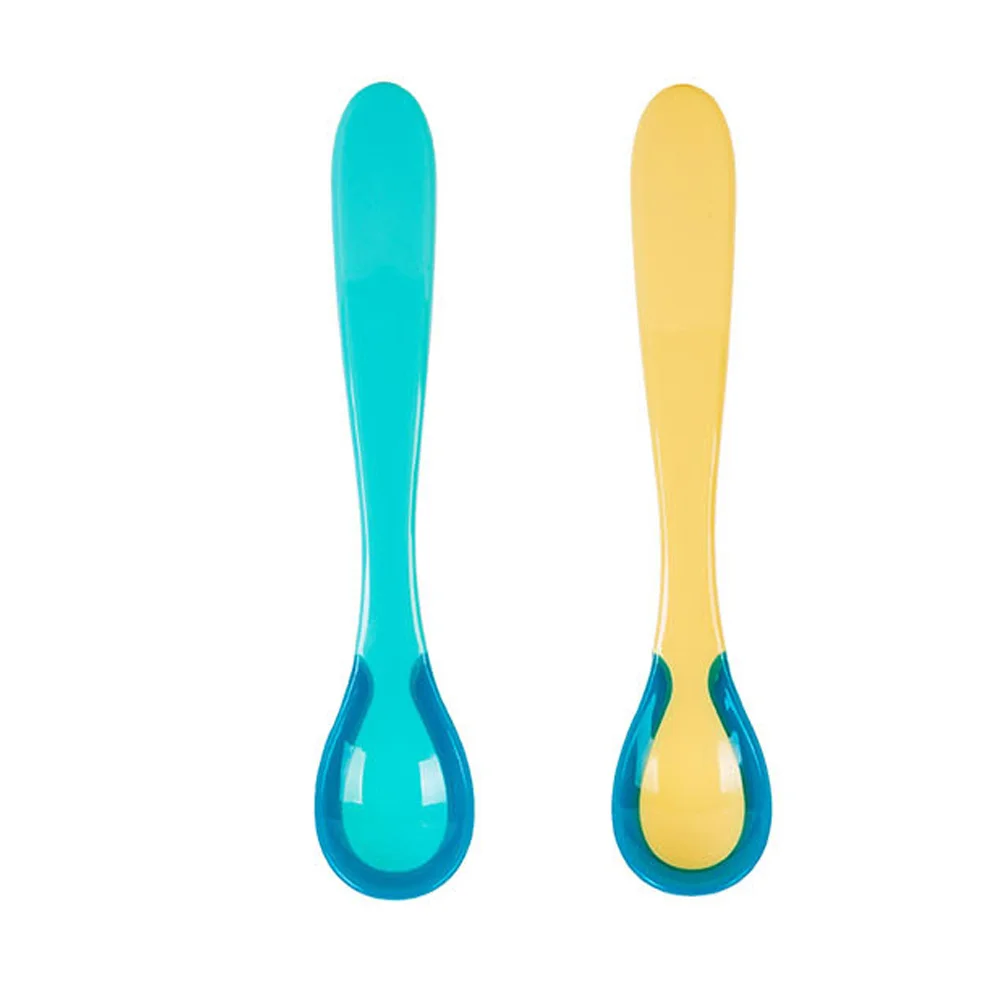 

2Pcs Baby Feeding Spoon Temperature Color Changing Heat Sensing Infant Safety Spoon Long Handle Easy Grip Design