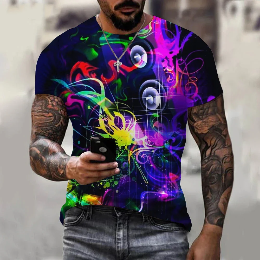 Top 2024 New Neon Graffiti 3D T-shirt for Men and Women Summer Casual Short Sleeve Harajuku Street Dance Top