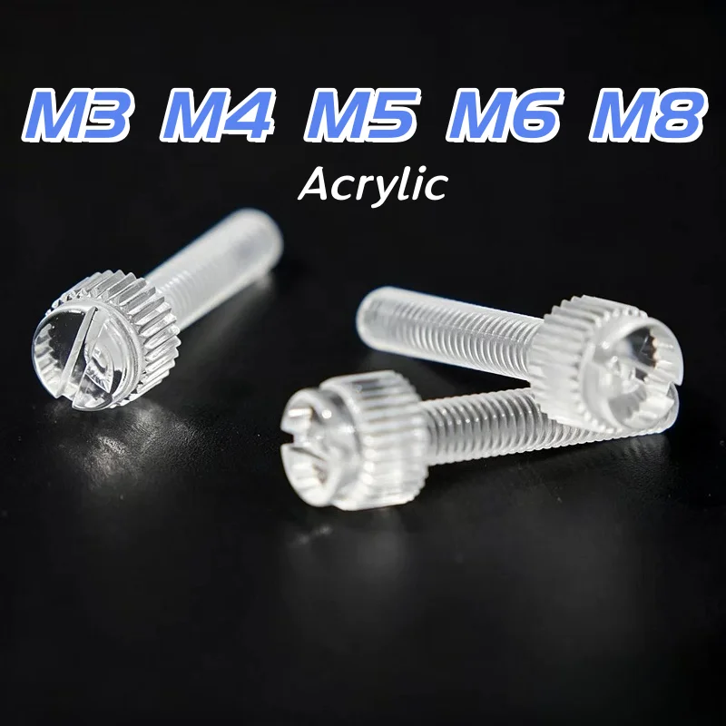 M3 M4 M5 M6 M8 Acrylic Clear Transparent Nylon Plastic Knurl Slotted Head Toolless Thumb Bolts Screws Hand Tighten Screw