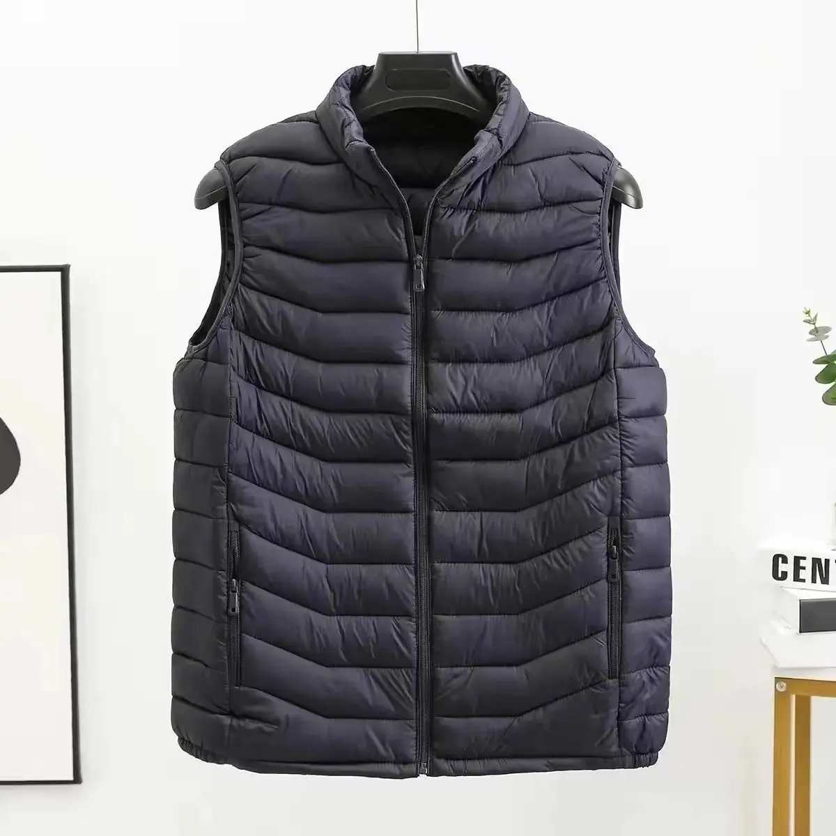 

Men's ort down Jaet Thiened Stand Collar Autumn Winter Warm Cotton Vest Coat Stand Fit V-Ne Youth Faion