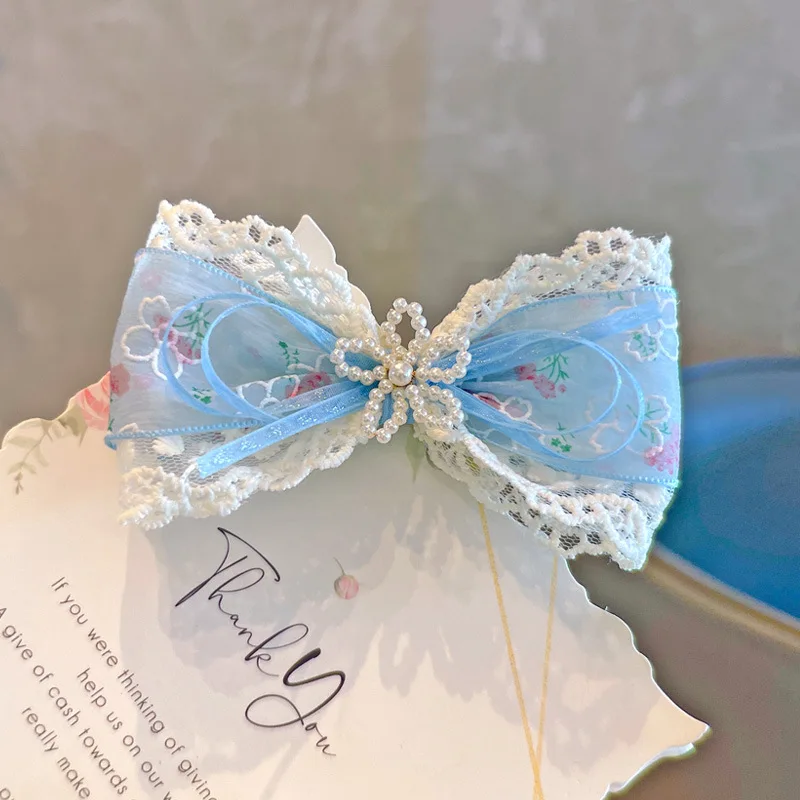 

Korean Style Floral Hair Clips for Girls Lace Princess Bow with Pearl Flower Hair Accessories 1PC Cute Baby Headwear