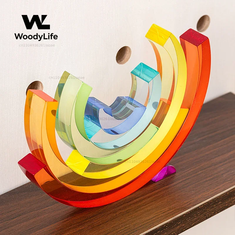 Patchwork Rainbow Acrylic Sculpture Transparent Colored Statue DIY Blocks Decorative Figurines Home Decoration Accessories