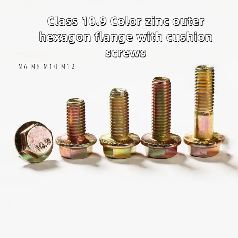 5-10PCS M6 M8 M10 M12 Grade 10.9 Flange Screw Anti-skid Bolt High-strength Enlarged Hexagon Screw with Gasket