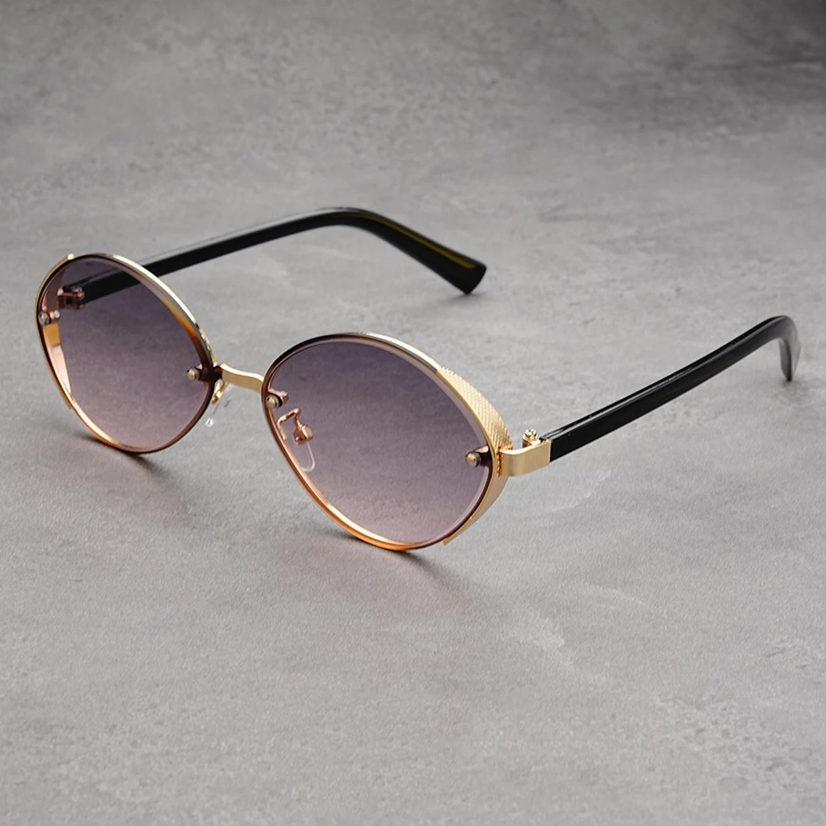 

New Retro Metal Oval Sunglasses Men's Fashion Photo Wave Glasses Round Box Punk Sunglasses.