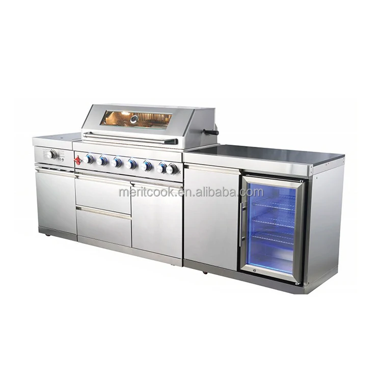 CE Certification Custom Outdoor Kitchen Set 6 Burner SS304 G/as Propane Built Barbecue Outside Bar Island BBQ Grill