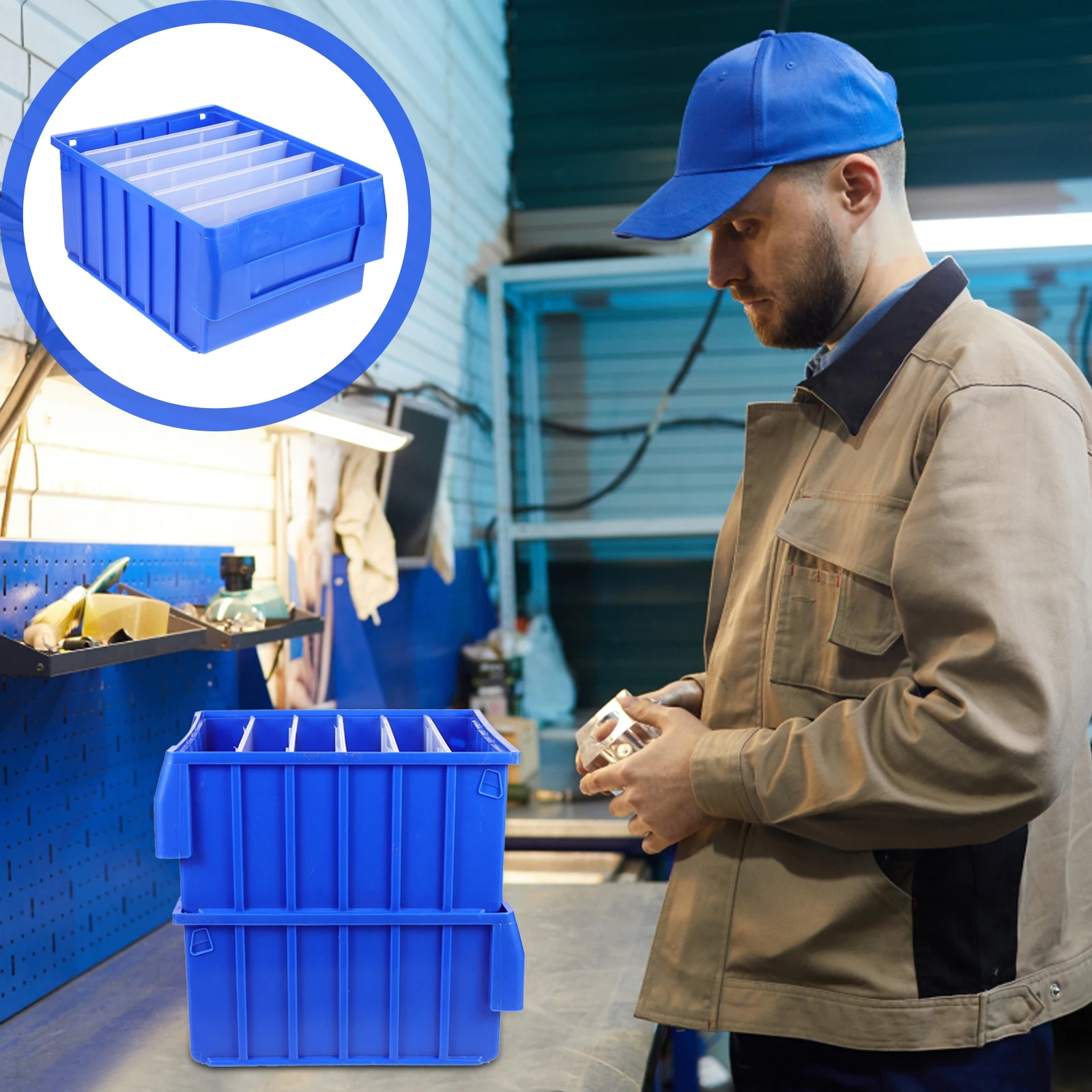 2 Large 300# Boxes 10 Removable Dividers Screw Box Storage Container Component Tool Cabinet Small Items Case Household Shop