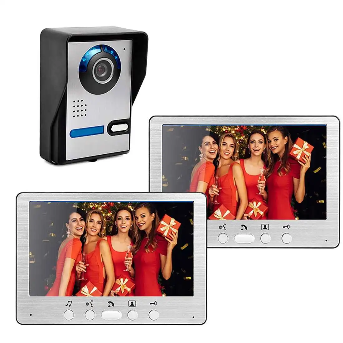 

7inch Video Doorbell Camera with Monitor Hands-free Intercom IR Night Vision IP55 Waterproof Built-in 16 Chord Sounds