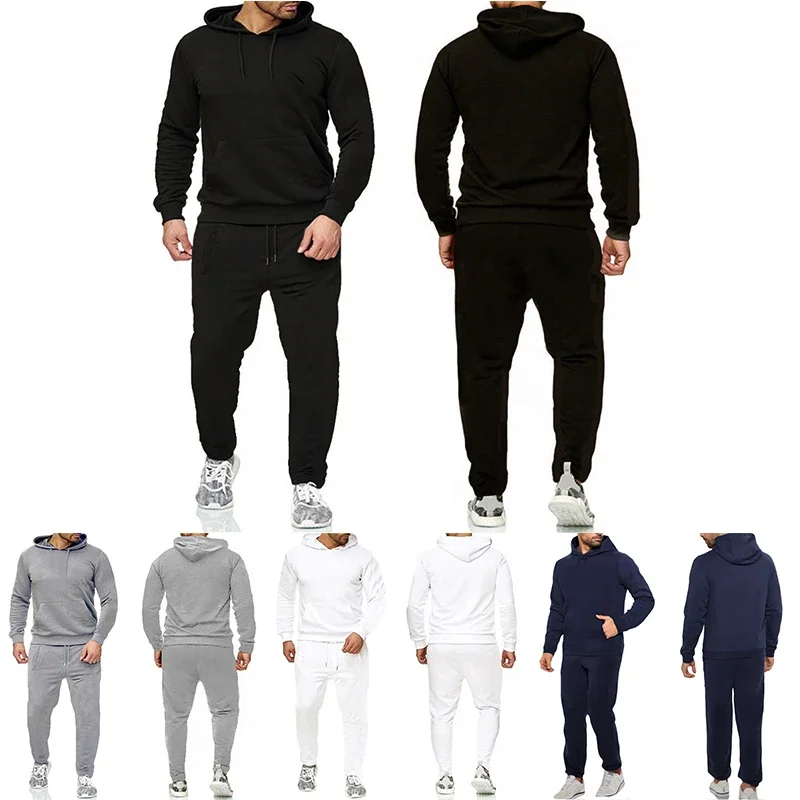 Autumn Winter Mens Tracksuit Fashion Casual Hooded Sweatshirt+Pants Sets High Quality Daily Fitness Sports Suit Jogging Clothing