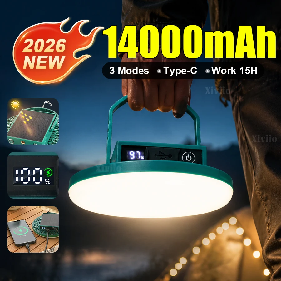 

14000mAh Solar Rechargeable Camping Light With Magnet Strong Light Portable LED Camping Flashlight Outdoor Work Repair Tent Lamp