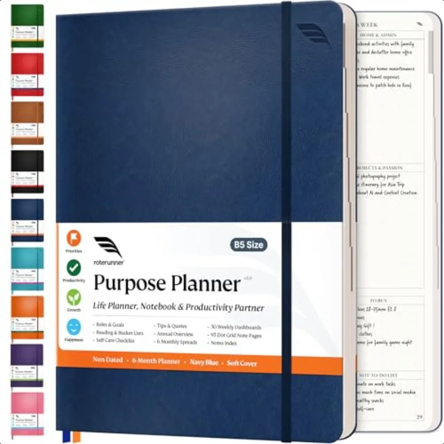 

Purpose Planner Notebook B5 7.5x9.8 Undated Planner 2025 Daily Weekly and Monthly Productivity Goal Setting Tool for Work Home
