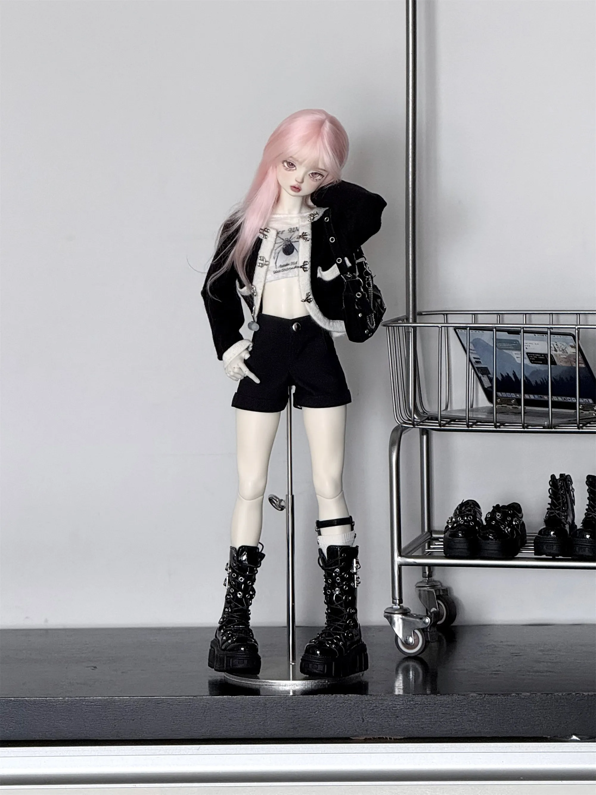1/4 ID75 Knee-high Chunky-heeled Boots In Stock BJD Doll Shoes Boys Girls Black Brown Glossy Leather High Boots Doll Accessories