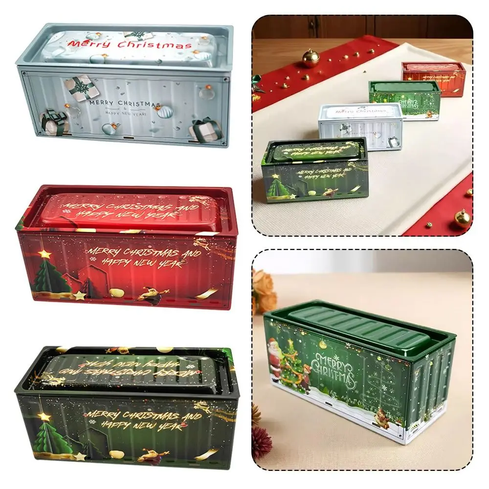 Durable Tin Christmas Box Rust Proof Vintage Style Tin Container Mini Size Industrial Style Metal Storage Box Christmas