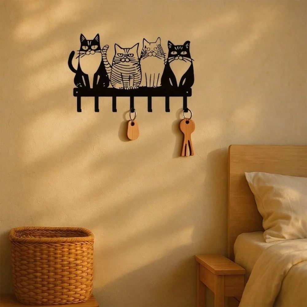 ตะขอแขวนผนังรูปแมวน่ารัก 1 ชิ้น, ที่แขวนโลหะแข็งแรงสำหรับเสื้อโค้ท ผ้าเช็ดตัว กุญแจ หมวก กระเป๋า, ของตกแต่งรูปสัตว์น่ารักสำหรับบ้านและห้องครัว