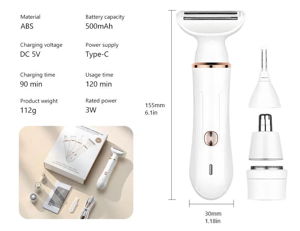 Женская бритва с логотипом на заказ, комплект 4 в 1, перезаряжаемая от USB, женская электробритва для бритья, женская бритва, бритва для волос на лобке для женщин