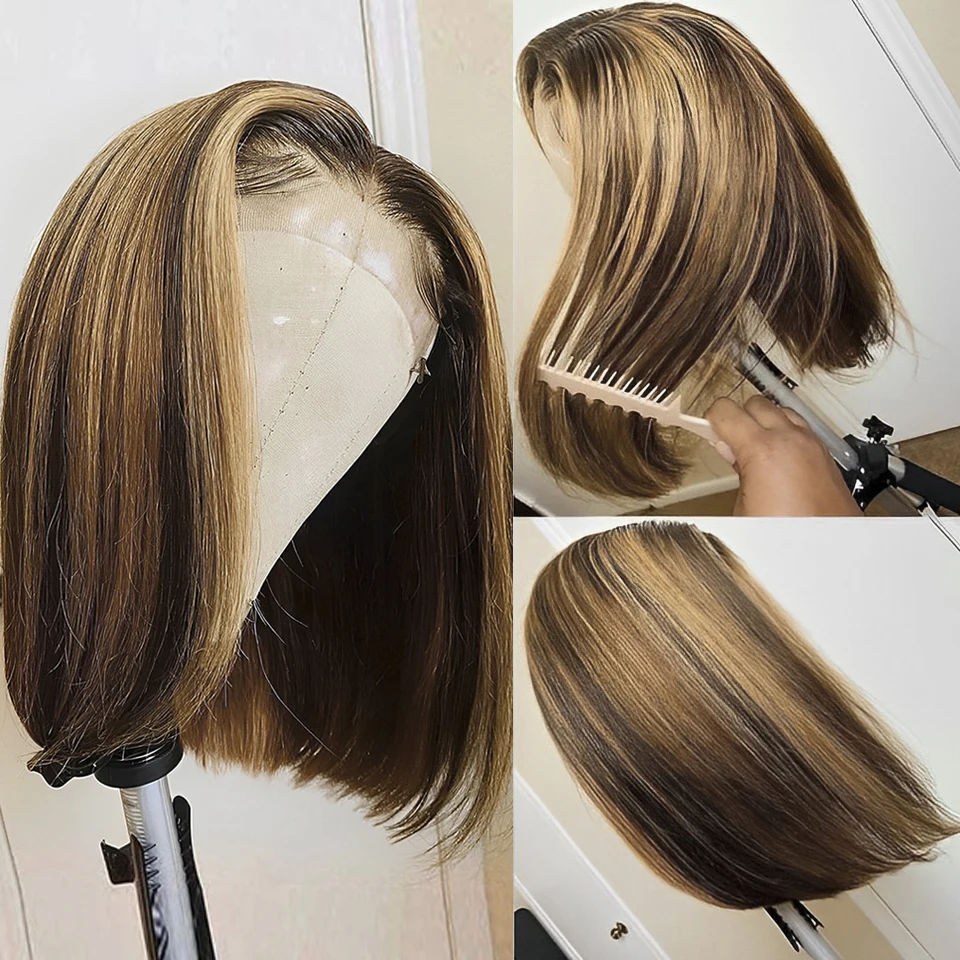 Highlight P4/27 brasilia nischen Remy Haar kurze Bob Ombre Echthaar Perücken blonde Perücke gerade Bob Perücke 13 x6x1 Spitze Front Perücken für