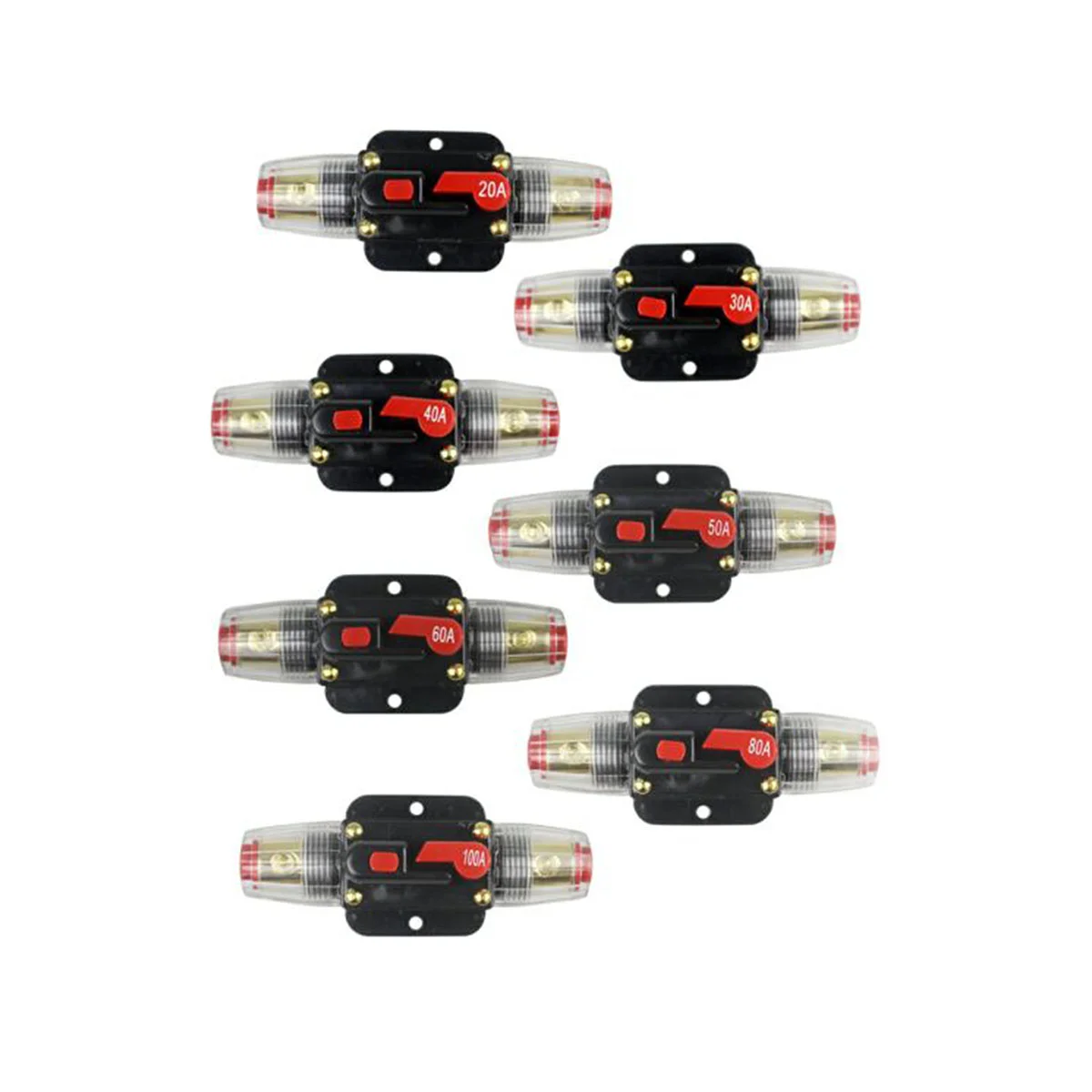 

30A Auto Car Protection Stereo Fuse Holders Inline Circuit Breaker Reset Fuse Inverter for Car Audio System Protection Device