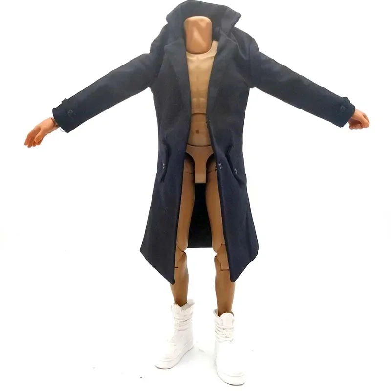 Tbleague Black 1/6 Scale Tight Coat Long Windbreaker Clothes Model for 12in Narrow Body Action Figure Toy