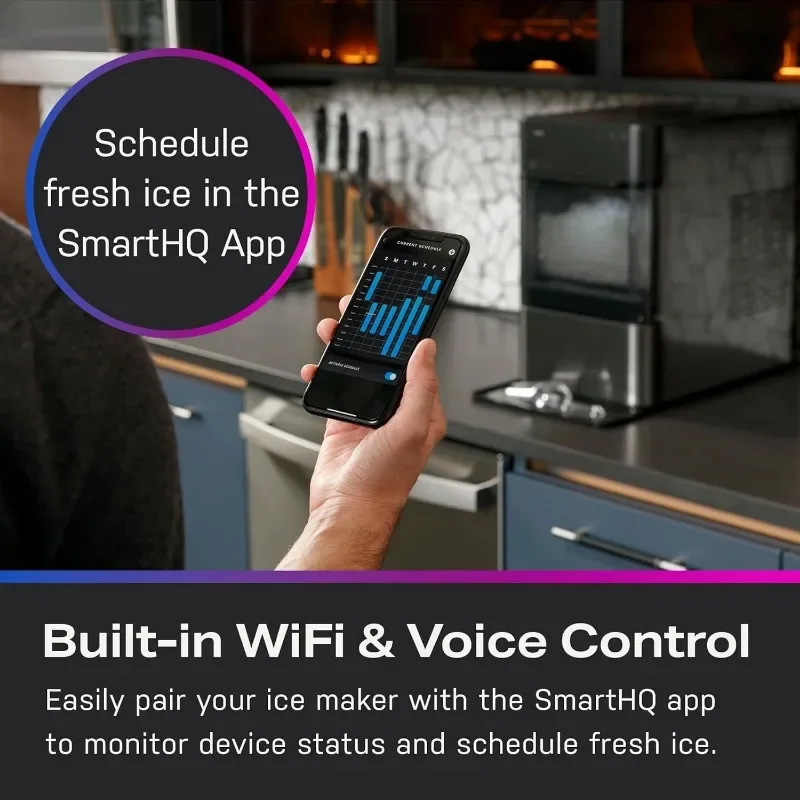 GE Profile-máquina de hielo de acero inoxidable, máquina de hielo con tanque lateral, conectividad WiFi, color negro, Opal 2,0