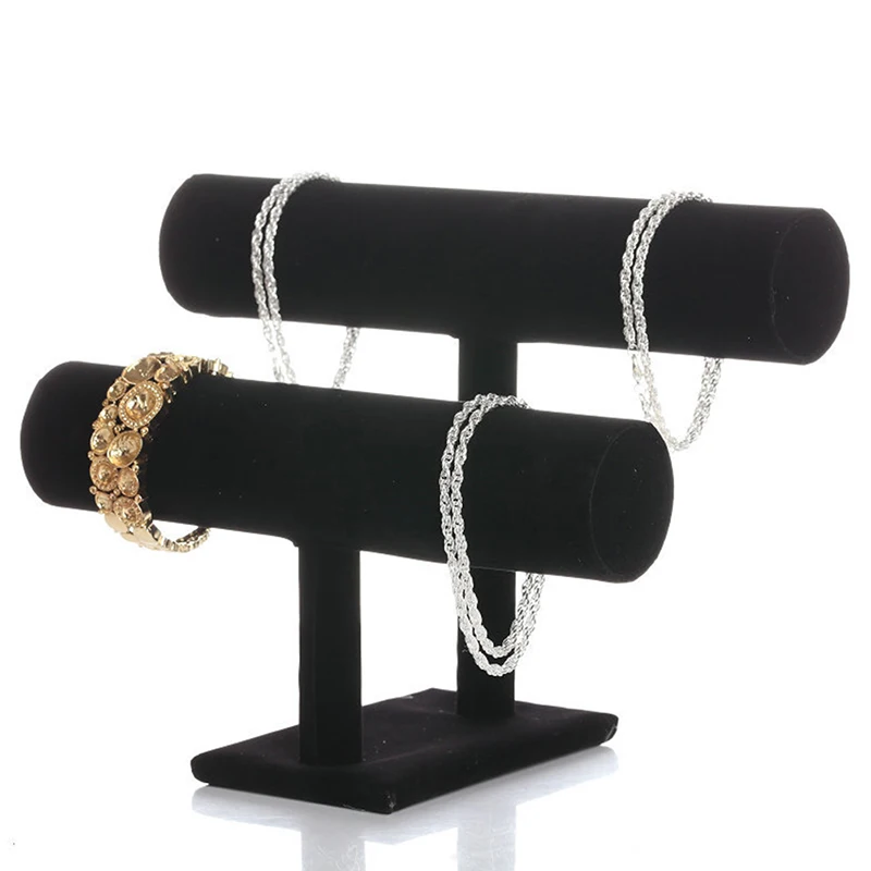 1pcs High Quality 2-Tier Bangle Bracelet Display Holder T-Bar Stand Black Velvet Showcase Stand Jewelry Display Stand Holder