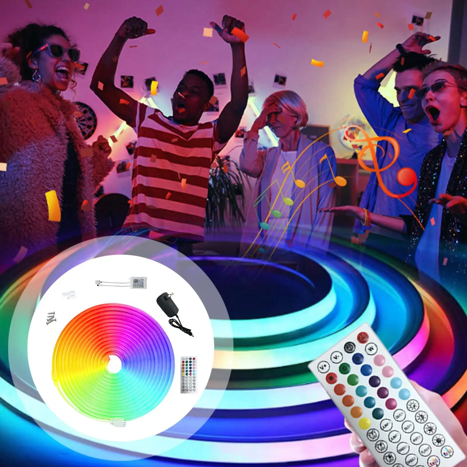 LED Light Strip Waterproof Color Changing Music Tape 16.4 FT Waterproof LED Strips Lights For Outdoor Home Living Room Bedroom