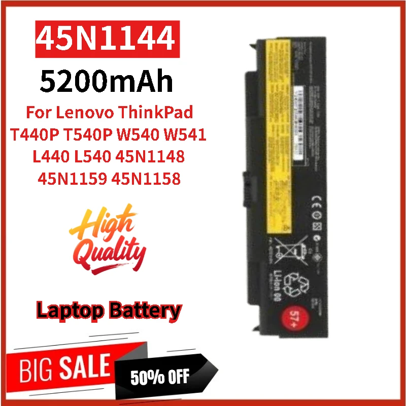 

100% New 45N1144 Replacement Laptop Battery 10.8V 57Wh 5200mAh For Lenovo ThinkPad T540P L440 W540 W541 T440P L540 45N1159