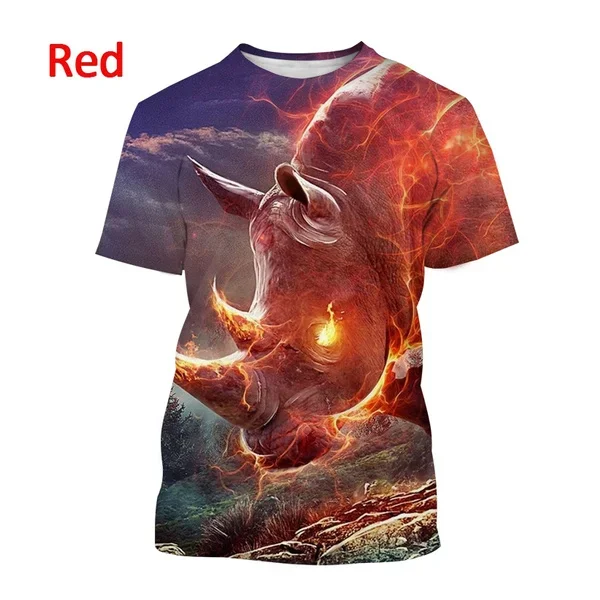 Men\'s Large Animal Print T-shirt New African Rhino Short-sleeved T Shirt Harajuku Hip-hop Casual Fashion Streetwear Top