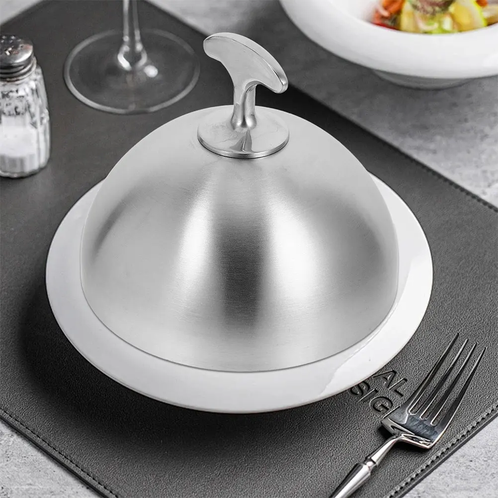 

Stainless Steel Steak Cover Food Dome Anti Splashing Protective Lid BBQ Dinner Silver Color Handle Design Restaurant Grade