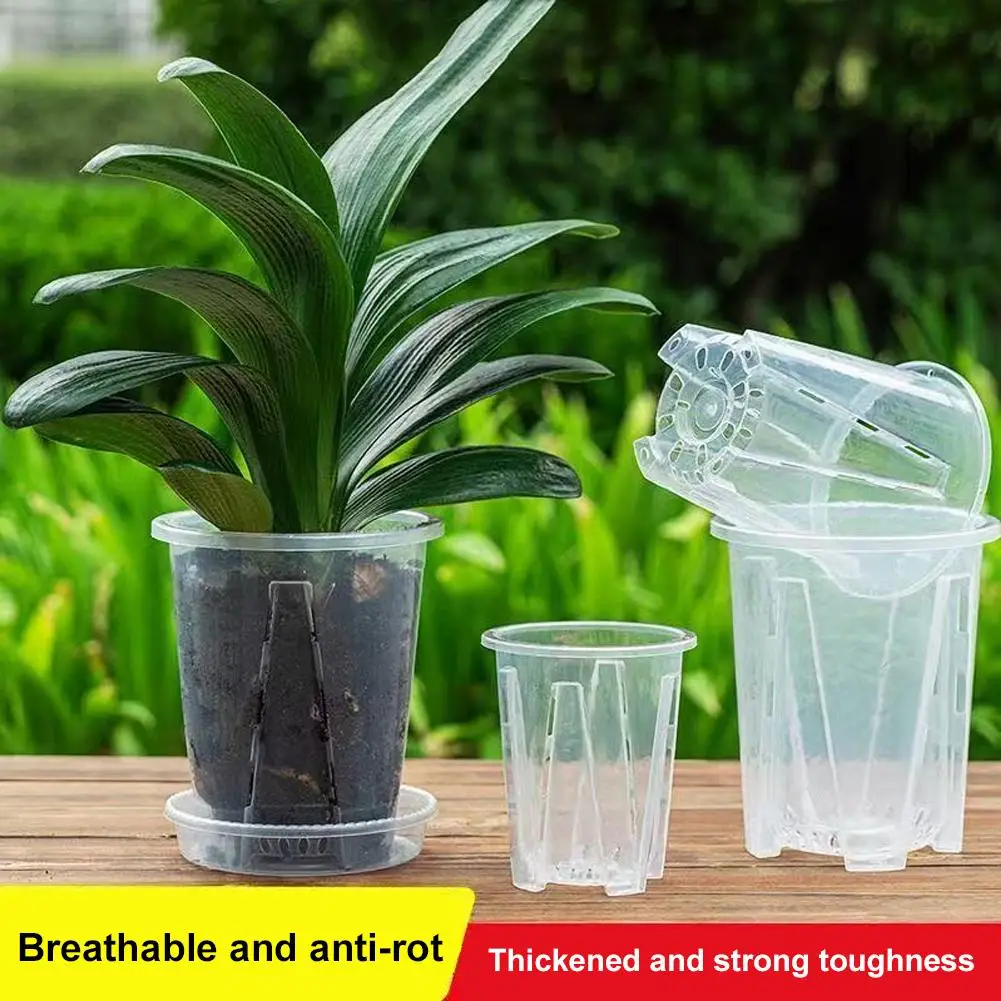 12-18cm Pflanzentopf Transparent Verdickt Große Kapazität Atmungsaktiv DIY Pflanzen-Kunststofftopf Durchlässiger Hoher Blumentopf Gartenzubehör – Detail 10