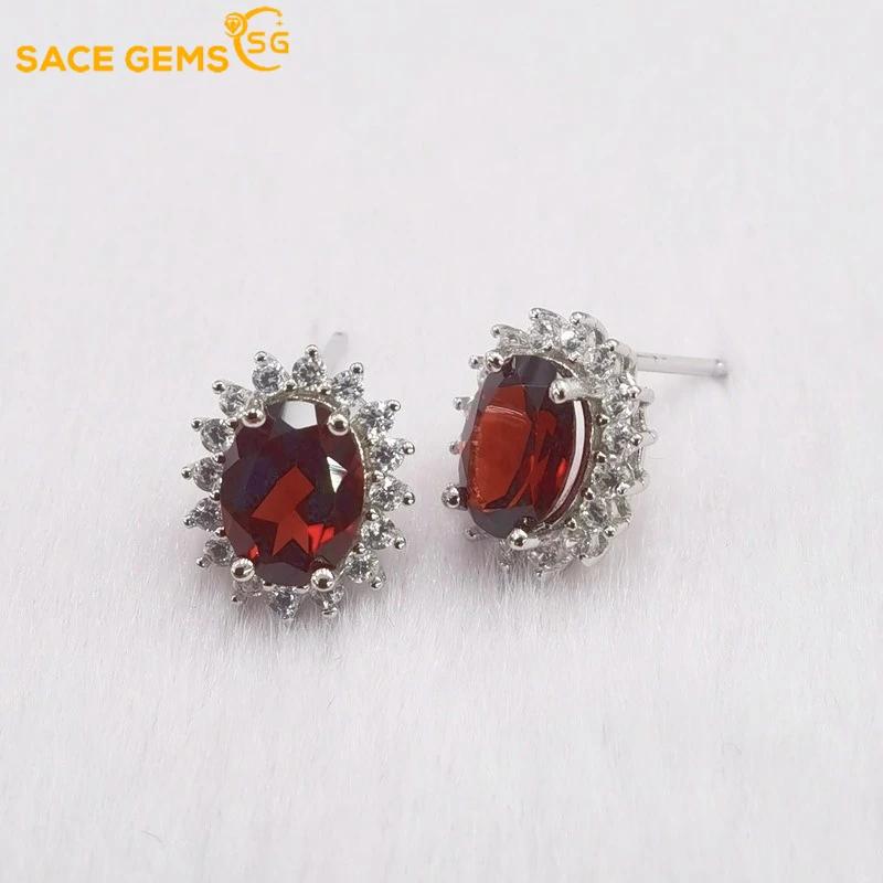 

SACE GEMS Fashion Jewelry Earrings for Women 925 Sterling Silver Garnet Amethyst Stud Earrings Wedding Party Fine Jewelry Gift