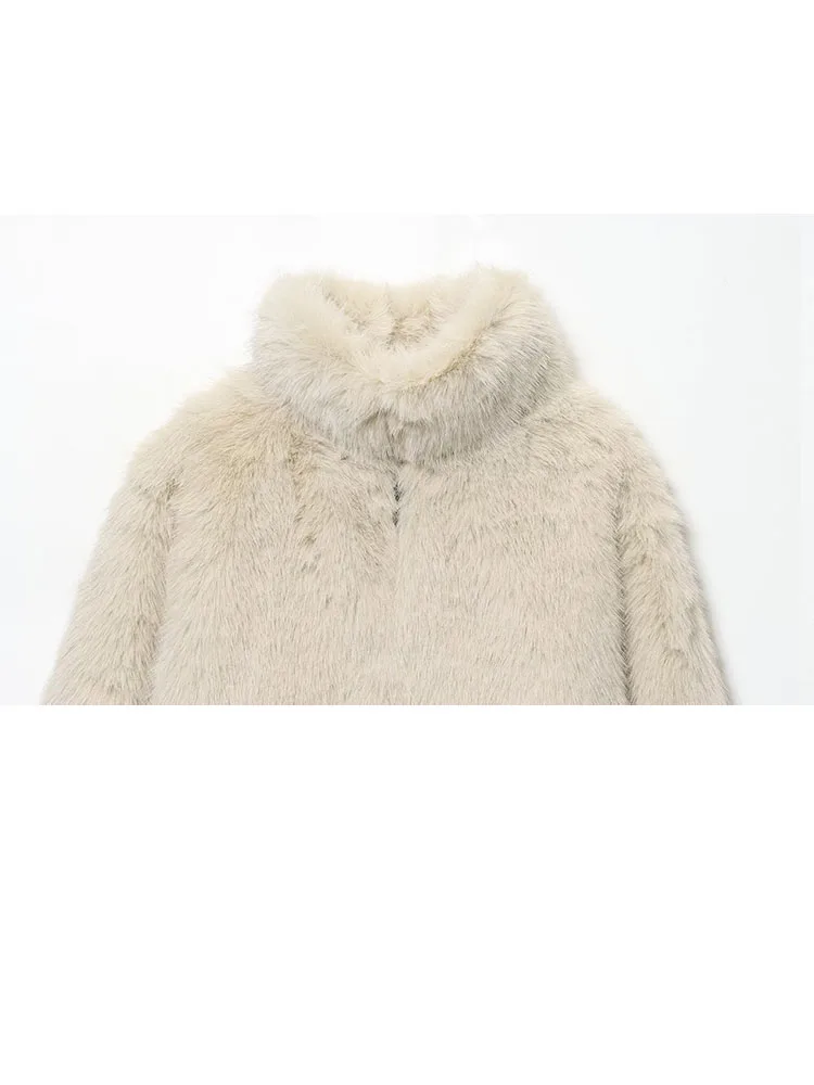 HH Neue Damenmode Winter Warme Jacke Mit Kunstfell Lange Ärmeln Halb Einfarbig Kurzmantel Lässige Lose Jacke