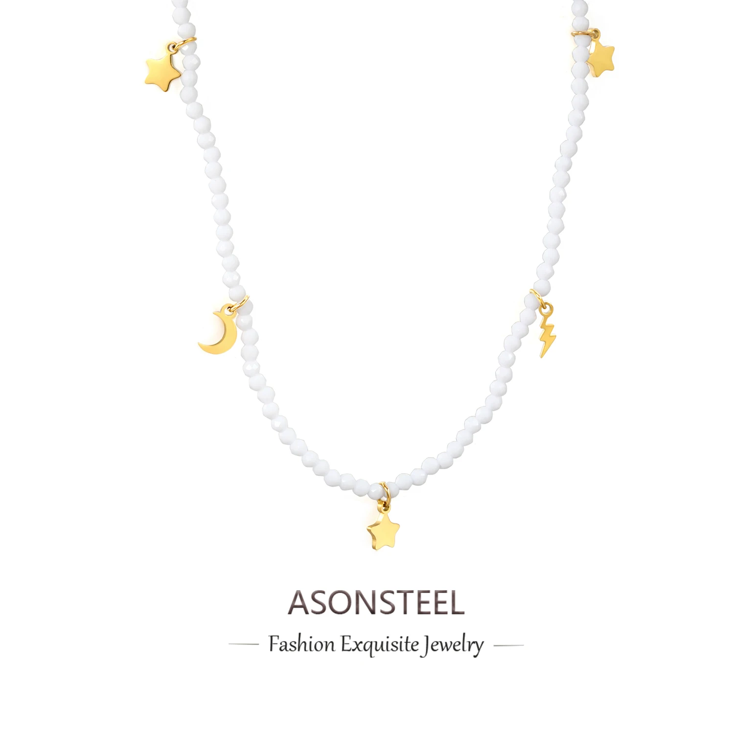 

ASONSTEEL Fashion Stainless Steel Pendant Necklace Minimal Delicate Lightning Moon Stars Accessory Women Charms Choker Necklace
