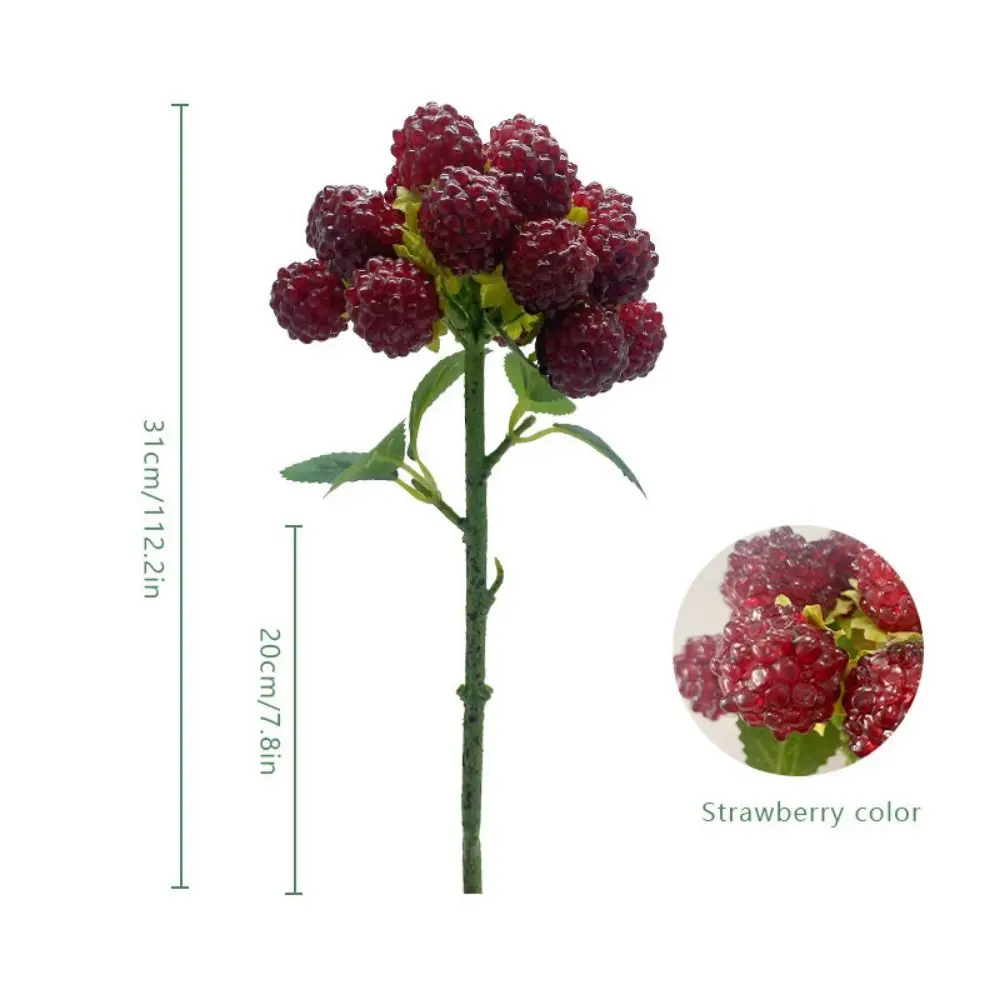 Rote Himbeer-Kunstbeeren DIY-Zubehör Simulierte Beerenzweige Blumenarrangement Grüne Blätter Künstliche Früchte – Detail 3