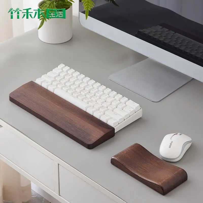 A Set Wooden Keyboard Wrist Rest Comfort Support Keyboard Wooden Palm Rest Ergonomic Walnut  Wrist Pad for Keyboard Protect Hand