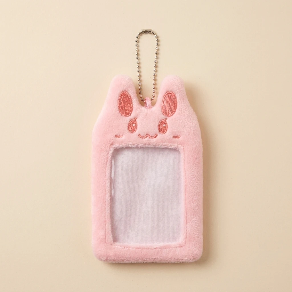 Card Holder Cute Kawaii Accessories for Kpop Fans Plush Faux Fur ID Badge Holder with PVC Window and Lanyard Gift