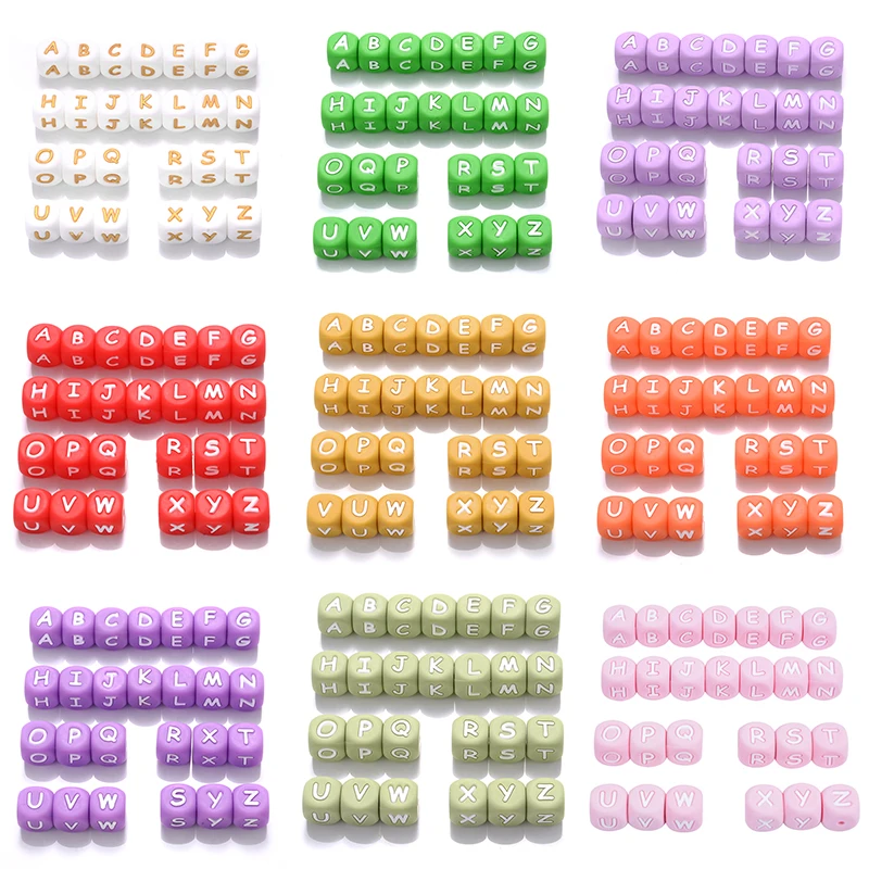 12mm 30pc/lot Baby Square English Alphabet Beads Teething Loose Bead for Pacifier Chain Accessories Safe Oral Care BPA Free