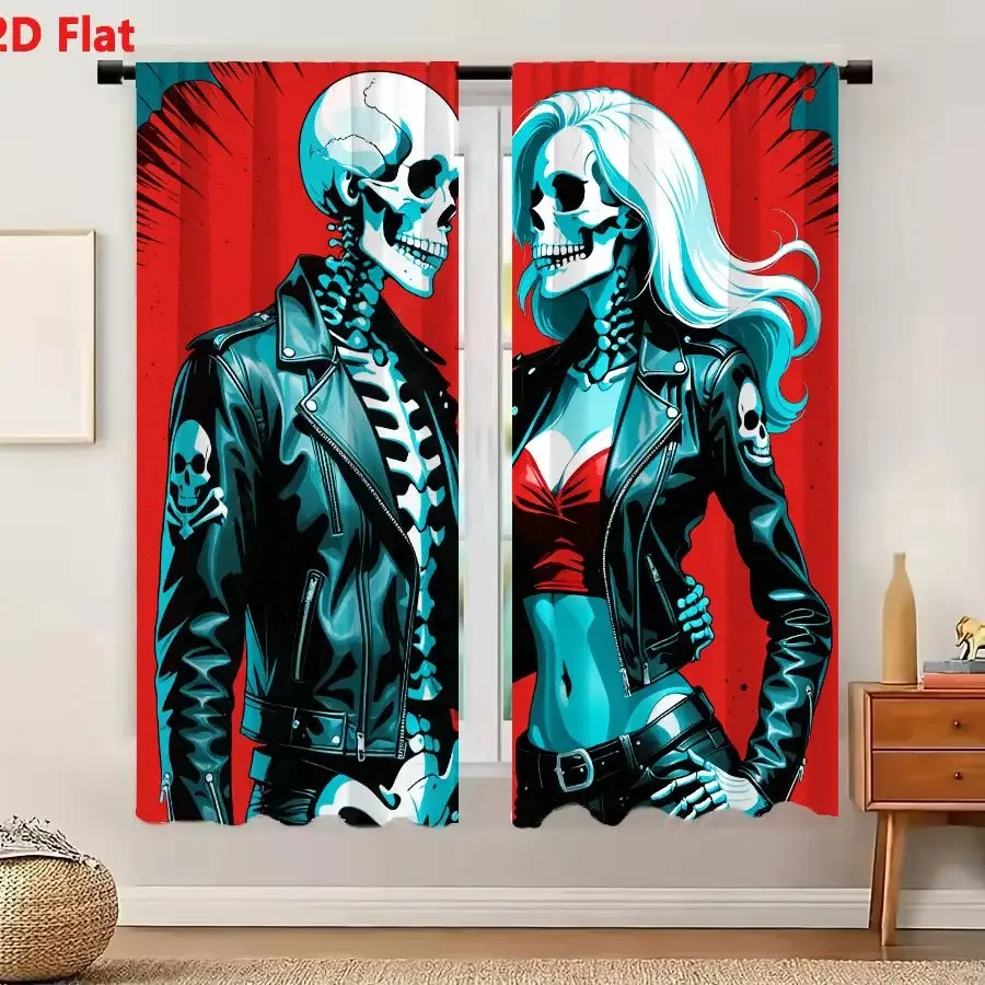 Vibrant Comic Book Skeleton Curtains Set