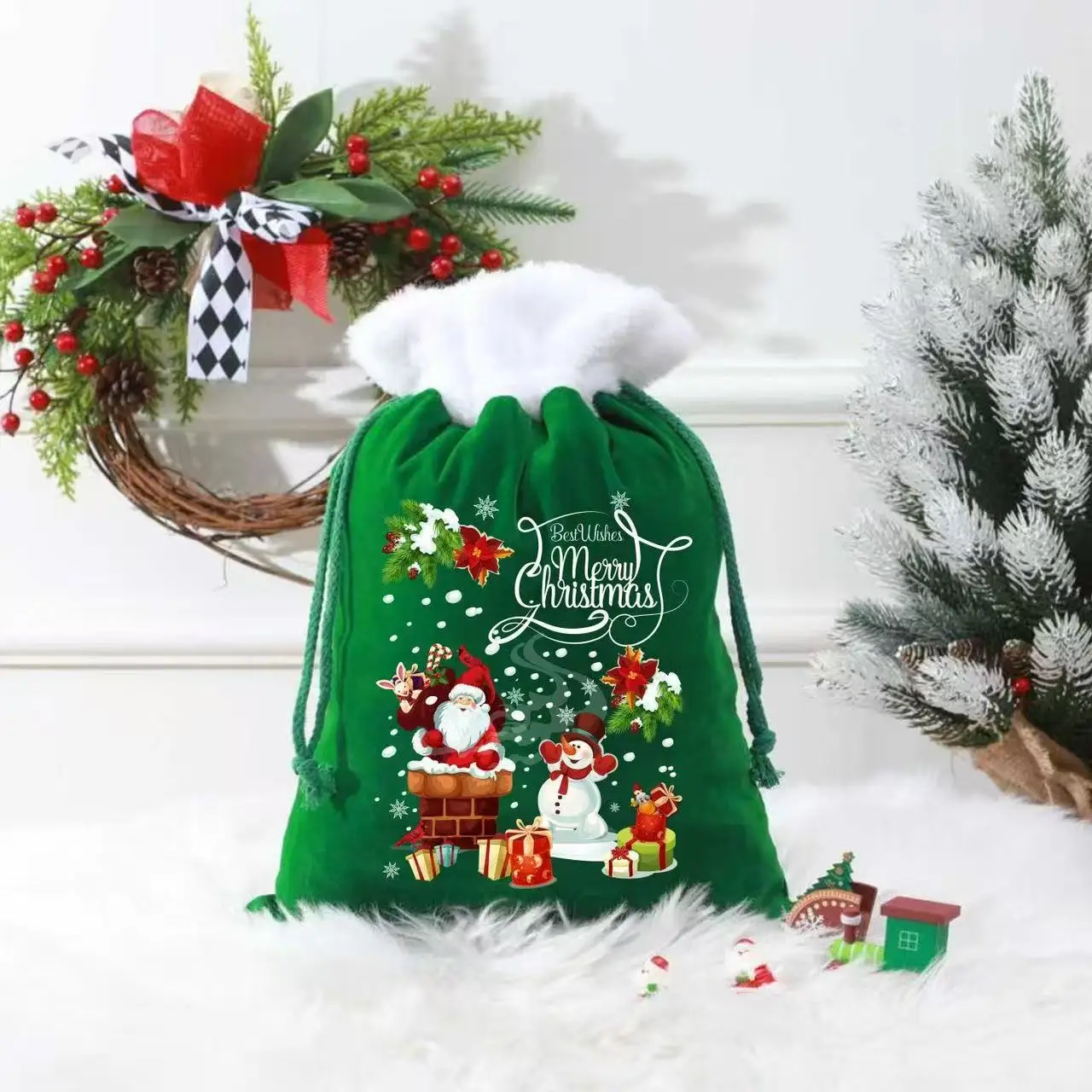 30x40cm Large Christmas Gift Bag Velvet Santa Claus Candy Drawstring Pouch Christmas Eve Party Apple Bag Favors Packaging Bag