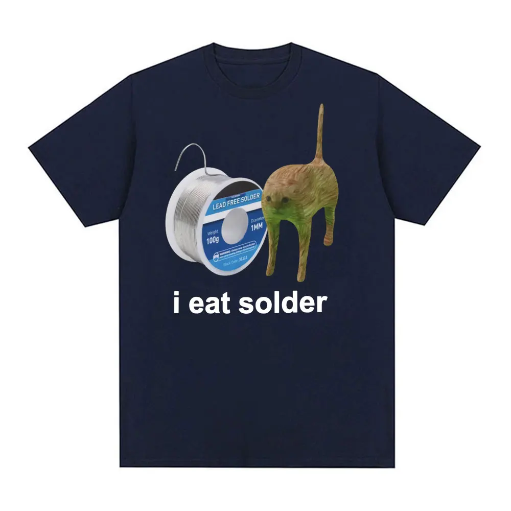 I Eat Solder Cursed Funny Cat Meme T Shirt Men Women Fashion Casual Short Sleeve T Shirts Man Oversized 100% Cotton T-shirt Tops