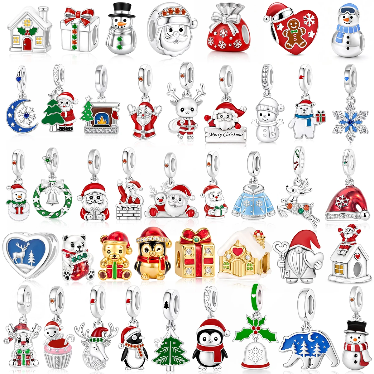 Fit Pandora 2027 Fashionable Original Hot Sales Reindeer Snow House Bead Pendant DIY Bracelet Necklace Jewelry Christmas Gift
