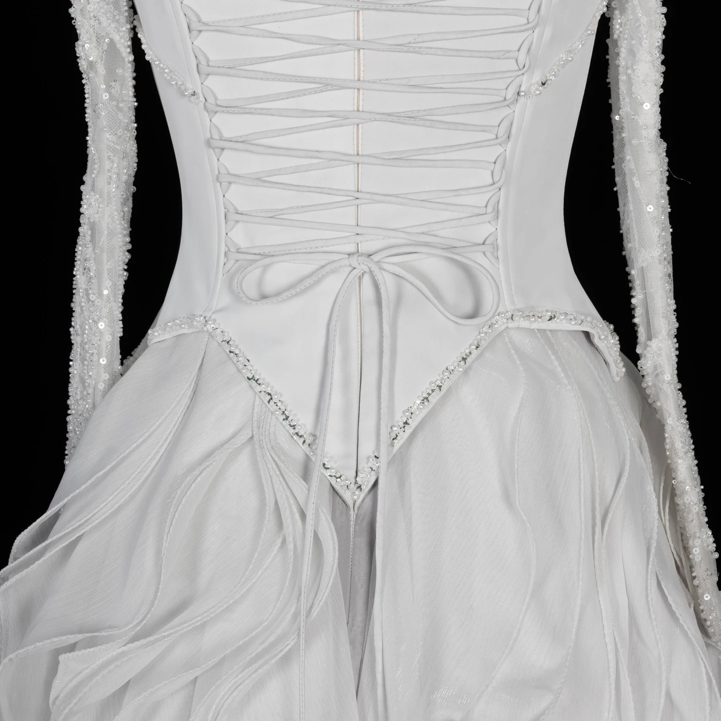 Sharon Said Luxuriöses graues Abendkleid mit Spaghettiträgern, Korsett-Oberteil, gerüschtem Chiffon, für formelle Anlässe, Partykleider SS672, maßgeschneidert – Detail 11
