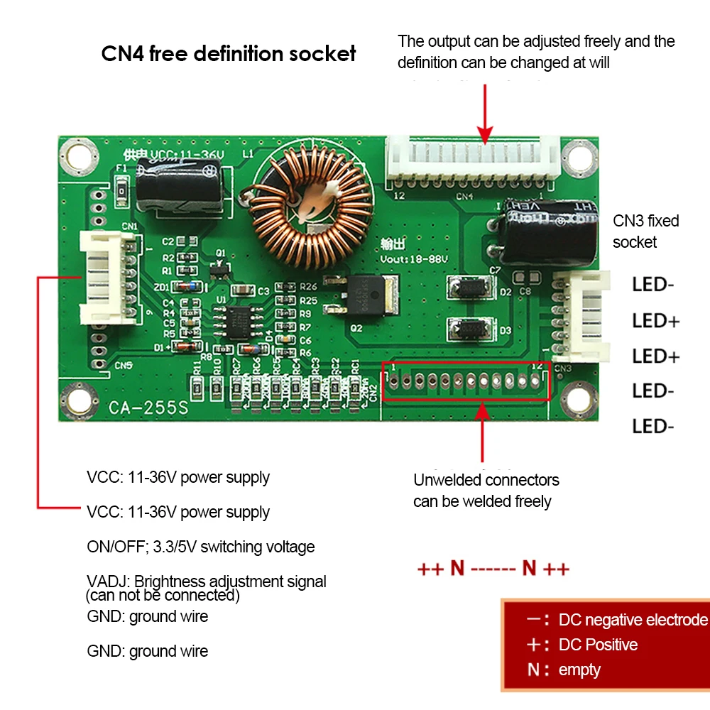 CA-255S 10-48 Cal LCD LED TV podświetlenie płyta do prądu stałego CA-255 uniwersalny zwiększyć sterownik płyta falownika zwiększona moc moduł